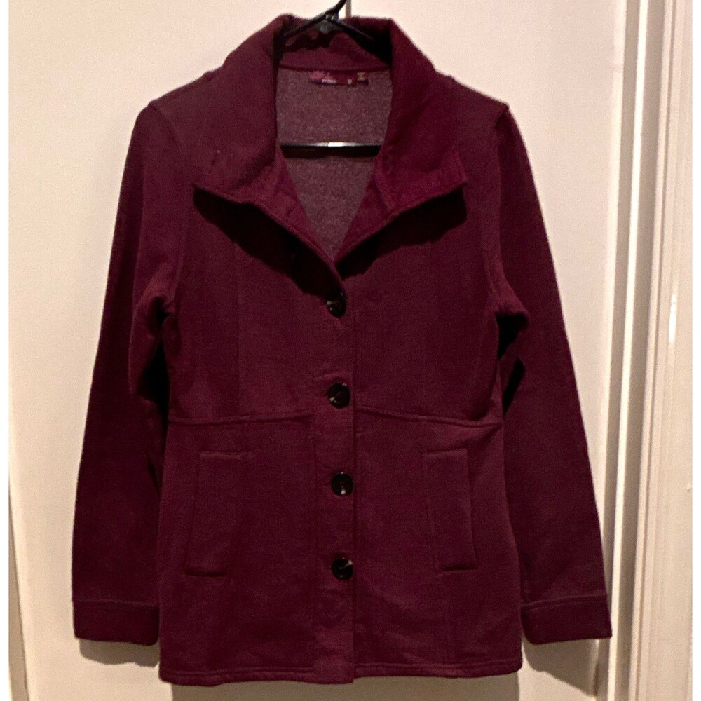 prAna Women's Purple Button-Front Collared Mid-Length Jacket Coat Size M